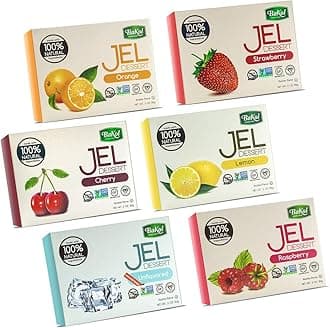 Bakol Jel Dessert - All Natural Vegan Dessert Mix - Kosher - Halal - No Artificial Sweeteners Flavors or Colors – Set Of All 6 Flavors - (Orange, Strawberry, Raspberry, Lemon, Cherry, Unflavored)