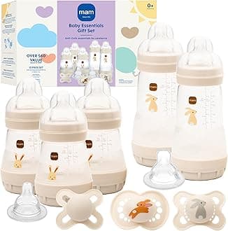 MAM Easy Start Anti-Colic Baby Bottle & Pacifier Set, 5 Self Sterilizing Bottles (3X 5oz, 2X 9oz) & 3 Original Pacifiers 0–16 Months + Extra Nipples, Newborn Feeding Gift Set