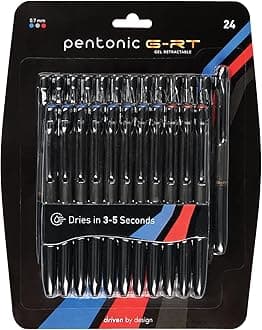 Pentonic GR-T Retractable Gel Pens, 24 Count, Assorted Color Ink (12 Black, 8 Blue, 4 Red), 0.7 mm Fine Point, Smooth Writing For Journaling (1002360)