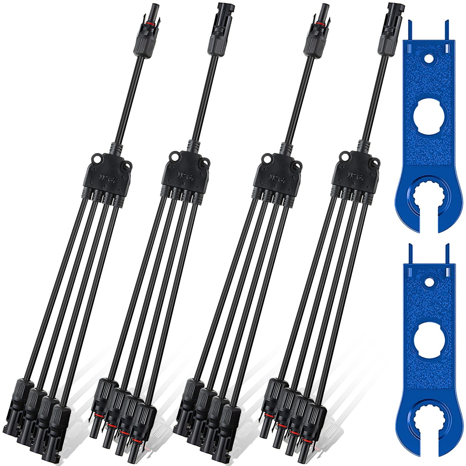 Photect 2 Sets Solar Y Branch Connectors Solar Panel Parallel Connectors Solar Panel Wires and Connectors 1 to 4 Solar Wire Plug Tool Kit for Solar Power Parts Accessories