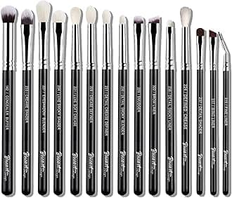 Bueart Design 15Pcs Pro Natural Hair Eyeshadow Makeup Brush Set kits for powder cream liquid eyeshadow blending, Luxury Professional Goat and Pony Hair Bristles Precision eyeshadow brushes
