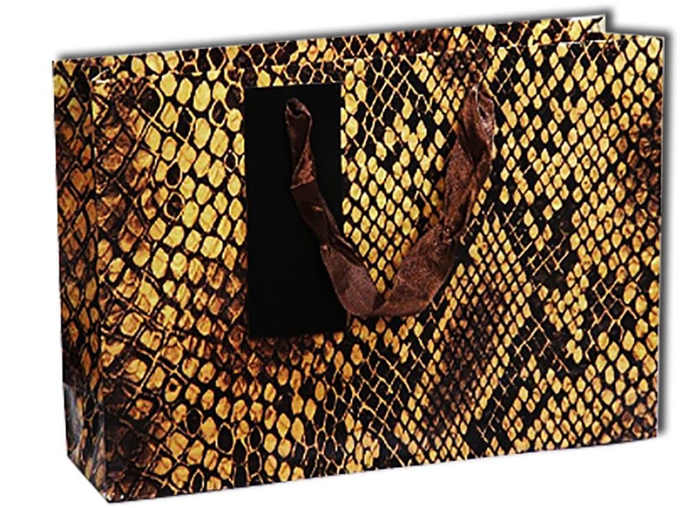 Parax Paper A4 Python Print Gift Bag with Silk Handles/Gift Tag - Brown