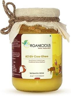 Organicious A2 Gir Cow Desi Ghee (500 ml) | Cultured Cow Desi Ghee | Curd-Churned Bilona Ghee | Pure, Natural, and Healthy | Grass-Fed A2 Gir Cow Ghee