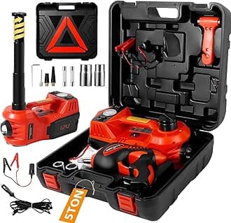 Electric Car Jack Kit 5 Ton 12V Floor Jack with Impact Wrench and Tire Inflator Pump Portable Hydraulic Car Jack for SUV Sedans Tire Change with LED Light, Lifting Height 6 to 17.7 Inch