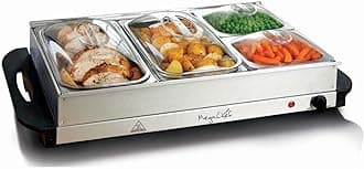 MegaChef MC-9003C Buffet Server & Food Warmer with 4 Sectional, Heated Warming Removable Tray Frame