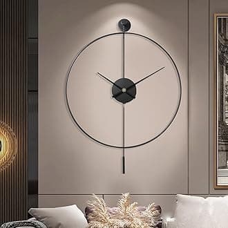 Classical Large Decorative Wall Clock with Pendulum, Modern Non-Ticking Silent Metal Wall Clocks for Living Room, Bedroom, Study, Office,20‘’