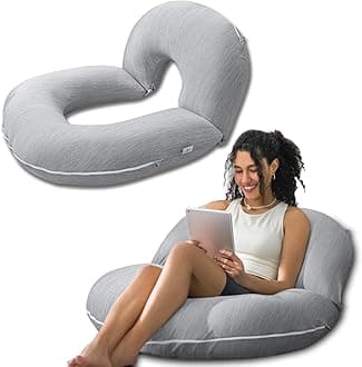 INSEN Reading Pillow, Back Pillow for Sitting in Bed and Couch, Gaming Pillow for Adults, Sit Up Support for Bed, Cooling Stripes Grey