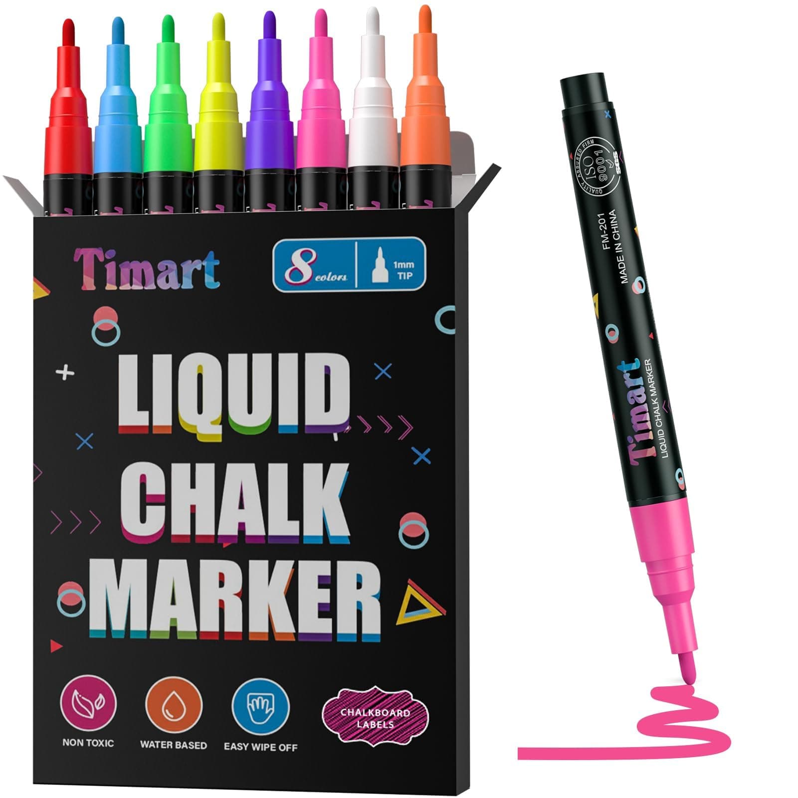 Extra Fine Tip Chalk Markers (8 Pack 1mm Point), Liquid Chalk Pens - Dry Erase Marker Pens for Blackboard, Chalkboards, Windows, Glass, Bistro, Cars, Signs, Chalkboard Labels Included