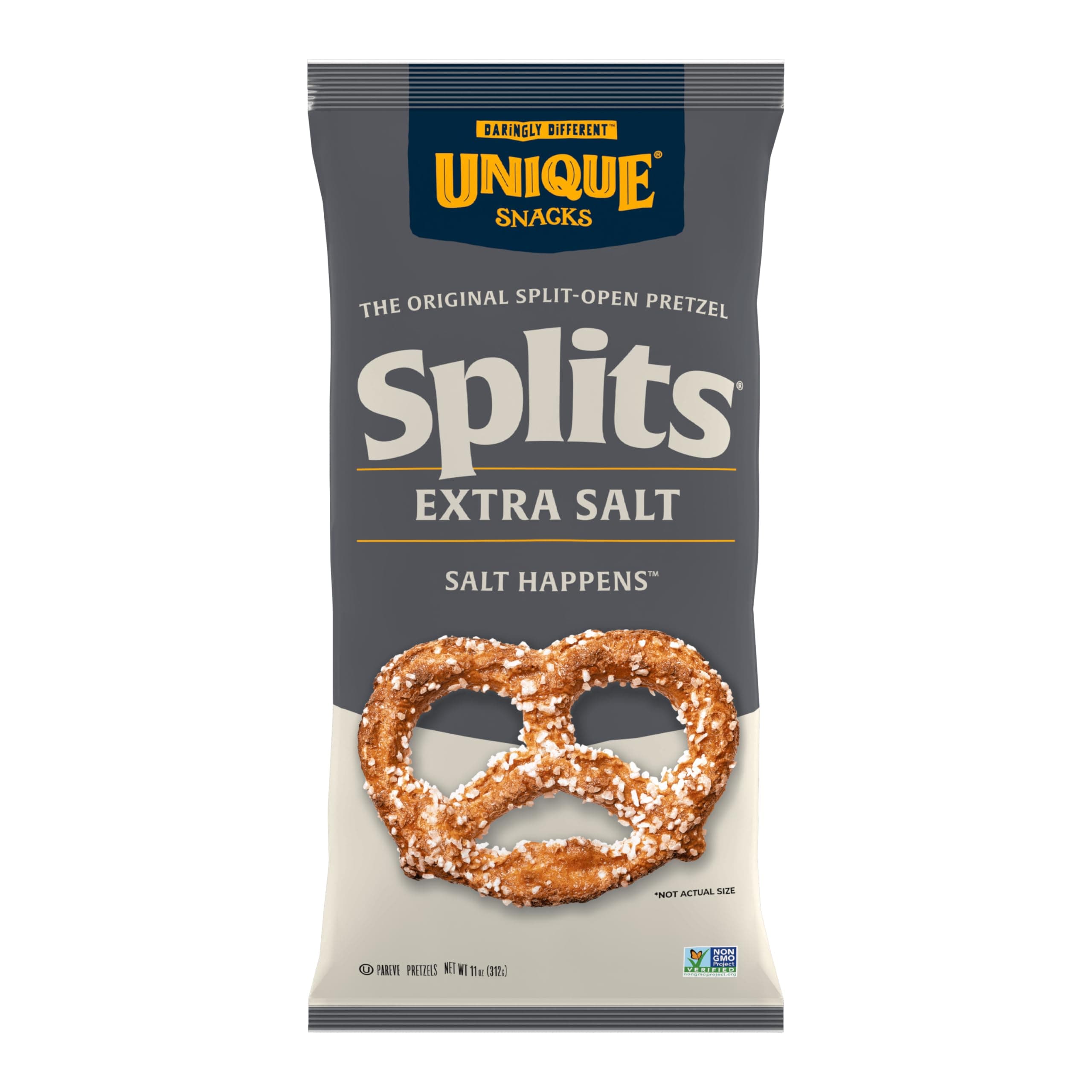 Extra Salt Splits Pretzels, Original Split-Open Pretzels, Delicious Homestyle Baked Snack Bag, OU Kosher, and Non-GMO Food, No Artificial Flavor, 11 Oz. Bag, Pack of 3