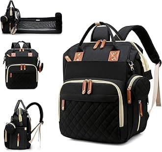 Lamroro Diaper Bag with Changing Station, Waterproof 3 in 1 Baby Diaper Backpack with Foldable Changing Pad, Large Travel Back Pack for Baby Girl Boy, Baby essentials, Black