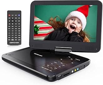 12" Portable DVD Player with 5-Hour Rechargeable Battery, 10" Swivel Display Screen and SD/USB Port, with 1.8m Car Charger, Power Adaptor and Car Headrest Mount, Region Free (Black)