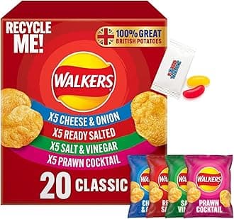 Walkers Classic Variety Multipack Crisps 20X25G Multipack Of Walkers Classic Variety Crisps 5x Ready Salted, 5 x Cheese & Onion, 5 x Salt & Vinegar and 5 x Prawn Cocktail Boxed Treatz