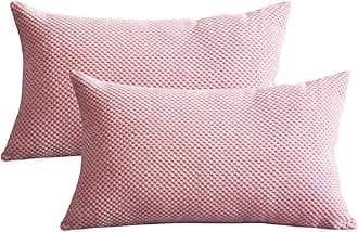 Corduroy Cushion Covers (Pack of 2) Super Soft Rectangle Pineapple Grid Throw Pillow Cases for Sofa Bedroom Home Decor （30 x 50 cm） (pink, 2 Pieces)