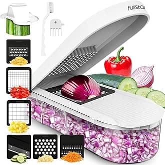 Fullstar Mandoline Slicer for Kitchen - Vegetable Chopper, Onion Potato Food Veggie Fruit Slicer and Cutter with Container, Kitchen Gadgets & Accessories, Home Essentials (6-in-1, Full White)