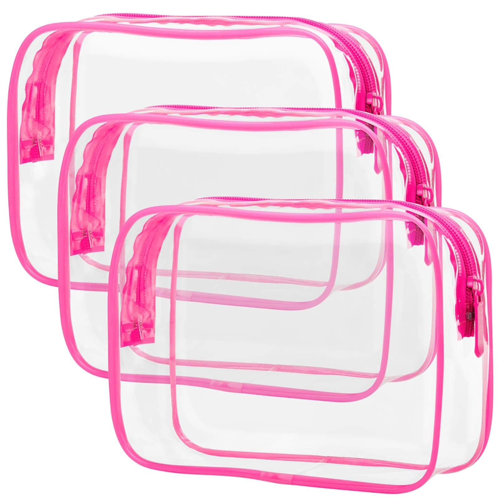 TSA Approved Toiletry Bag 3 Medium - Quart Size Clear Makeup Bag for Carry On, Airport Security Compliant Clear Travel bag for Toiletries with Reinforced Seams, Bright Rose Red