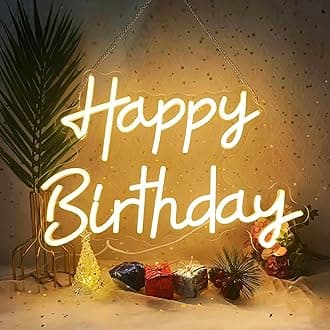 Happy Birthday Neon Sign for Wall Decor, LED Happy Birthday Light for Backdrop, Warm White LED Lights Signs, Neon Party Decorations for Any Ages Bday Celebration