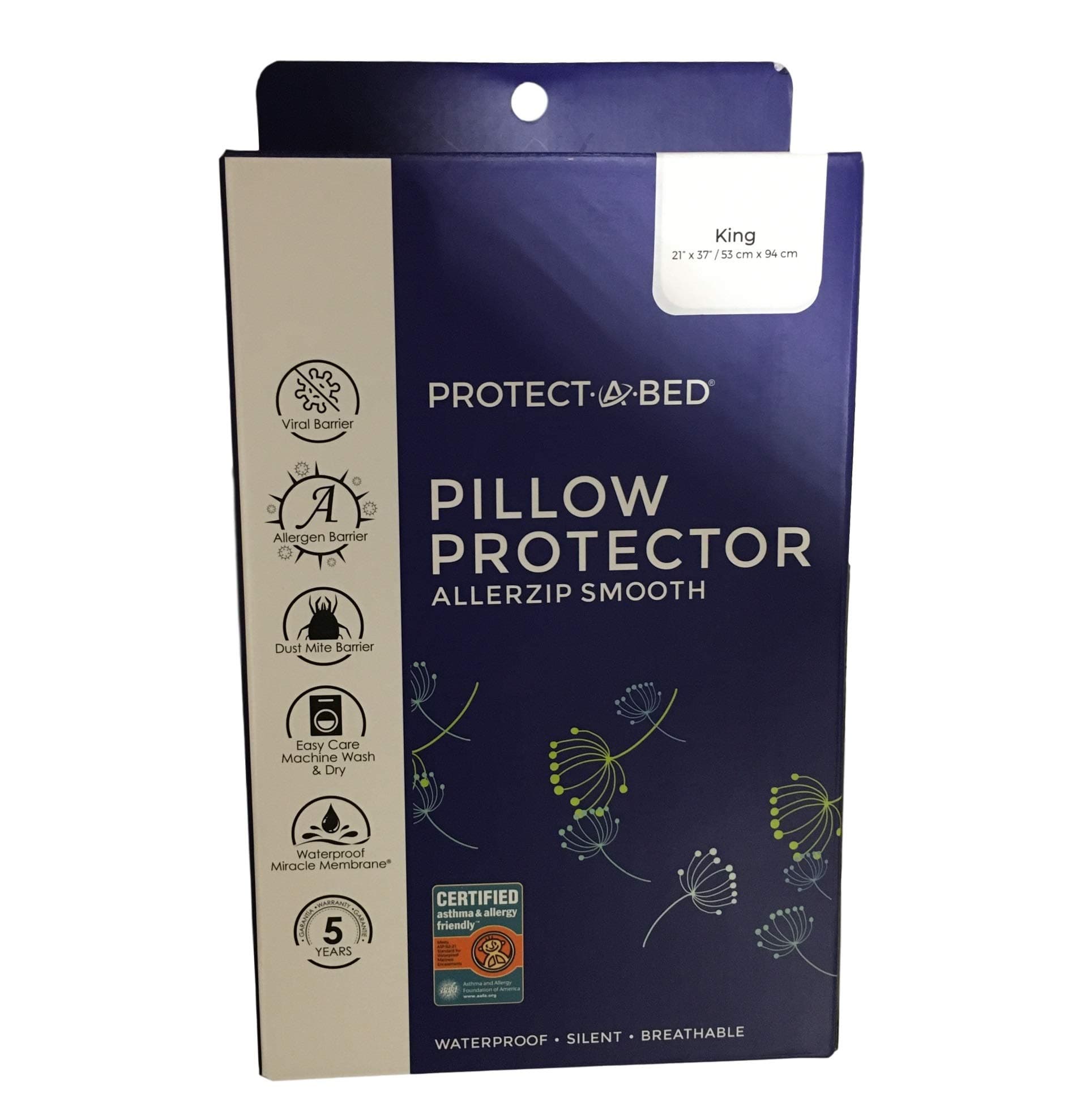 Protect-A-Bed, AllerZip Pillow Protector, Zippered, Waterproof, 2-pack, King Size