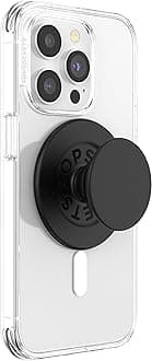 PopSockets Round Phone Grip Compatible with MagSafe, Adapter Ring Included, Phone Holder, Wireless Charging Compatible - Black