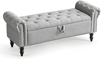 Furniliving 51” Bedroom Bench, End of Bed Bench with Button-Tufted Large Upholstered Storage Bench Ottoman Linen Window Bench with Storage Shoe Cabinet Bench, for Bedroom, Entryway, Closet, Grey