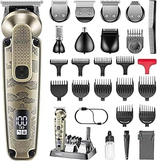 095 Beard Trimmer for Men, 7 in 1 Waterproof Cordless Hair Clipper T Blade Trimmers Set, Electric Razor Shaver Beard Trimmer Grooming Kit for Nose Body Ear Face Mustache