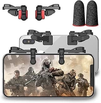 Mobile Game Trigger, Mobile Gaming Controller Compatible with PUBGG/Fortnitee/Call of Duty Mobile, Z108 Aim & Fire Triggers for iPhone and Android Phone, 1 Pair with 2 pcs Finger Sleeves Red