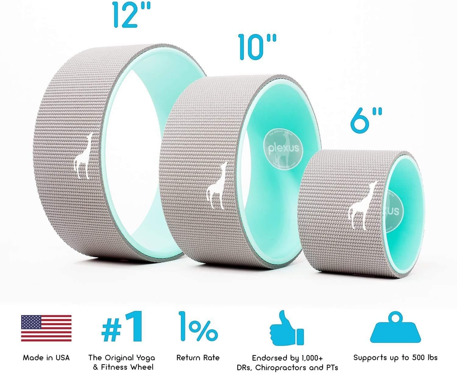 Plexus Wheel 3-Pack - Back Stretch Roller & Back Wheel for Yoga - Great for Classes Or in-Home Use - Optimal Back Roller Yoga Wheel for Back Pain Relief - (6 inch, 10 inch, 12 inch)