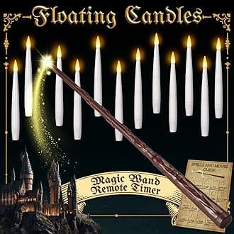 - NURADA Floating Candles with Wand Remote Timer - Magic LED Hanging Flameless Taper Candles Flickering Battery Operated for Birthday Theme Party Halloween Home Window Decor - White 12 Pack