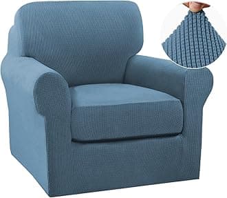 Turquoize 2 Piece Chair Covers Chair Slipcovers for Living Room Small Armchair Chair Cover with Arms Washable Furniture Cover for Chairs Feature Thick Jacquard Fabric (Small Armchair, Dusty Blue)