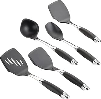 Anolon SureGrip Gadgets Nonstick Utensil Kitchen Cooking Tools Set, 5 Piece, Graphite