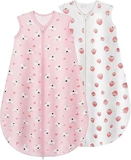 Baby Sleeping Bag 0.5 Tog 100% Cotton Lightweight and Breathable Summer Sleeping Bag for Baby Toddler 12-18 Months 2 Pack Pink Berry