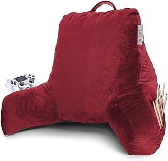 Clara Clark Reading Pillow with Shredded Memory Foam for Sitting Up in Bed and Couch, Back and Arms Adjustable Support for Adults & Teens Backrest Pillows for Reading, with Washable Cover Red