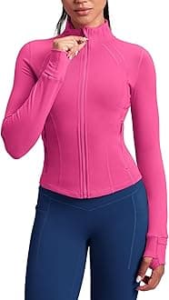QUEENIEKE Women's Slim Fit Running Jackets - Long Sleeves Athletic Workout Gym Tops with Back Mesh Vent & Thumb Holes