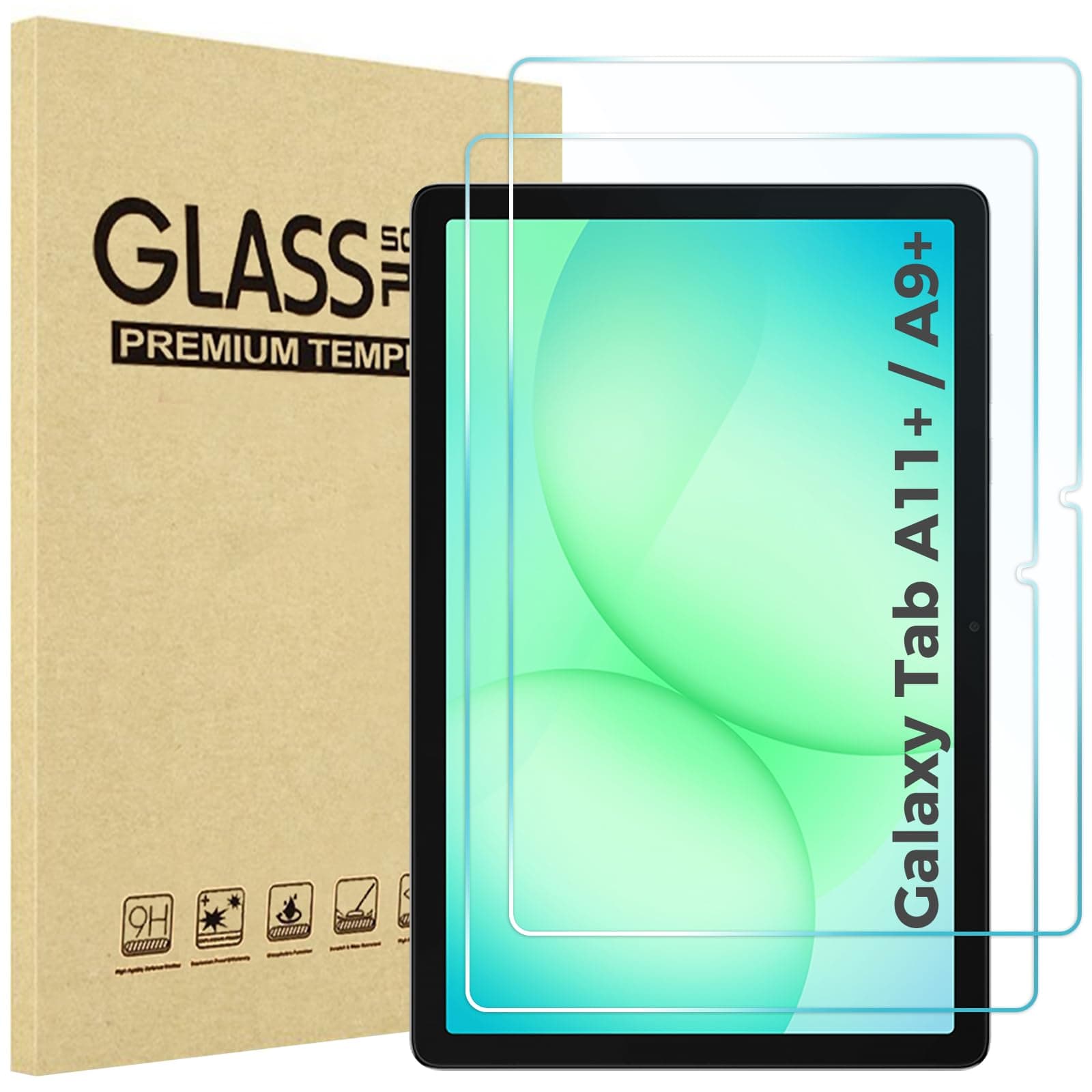 2 Pack Screen Protector for Galaxy Tab A11 Plus 2025 / Tab A9 Plus 11 Inch 2023, HD Tempered Glass 9H Film Guard for Tab A11+ / A9+ 5G 11"