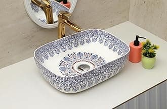 CLUSTER Designer Table Top Wash Basin For Bathroom | Ceramic Bathroom Sink | Over Counter Moroccan Design Wash Basin for Hotel, Resturent (18 x 13 x 5.5 Inch) (Moroccan Design 4)