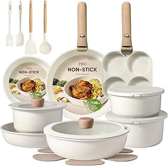 Pots and Pans Set Non Stick, Cookware Sets, Kitchen Set, Oven/Dishwasher/Fridge Safe, Space Saving Pots Set, Nonstick Set with Versatile Detachable Handle, Induction RV Set, Cream