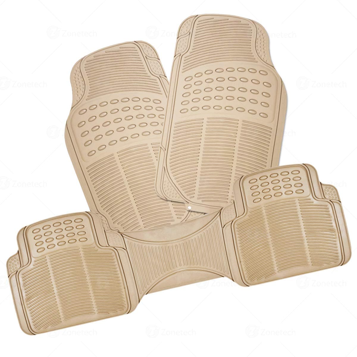 Zone Tech All Weather Rubber Semi Pattern Car Interior Floor Mats – 3-Piece Set Beige Heavy Duty Car Interior Floor Mats