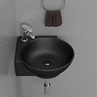 REMANENCE Wall Mounted Wash Basin for Bathroom | Ceramic Wash Basin Wall Hung Small Corner Wash Basin/Sink (16.3 x 13.8 x 4.3 Inch) (Matte Black)
