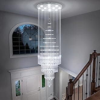 Flashing God D32''X H110'' High Ceiling Chandelier Crystal Raindrop Chandeliers Staircase Large Chandelier Villa Entrance Foyer Ceiling Light High Ceiling Pendant Light Fixture