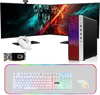 HP G3 Gaming Desktop PC, Intel Core i7 6th Gen, AMD RX 550 Graphics, 32GB RAM, 240GB SSD + 1TB HDD, MTG New 27 Inch Dual Monitor, Gaming Kit Webcam, Windows 11 (Renewed)