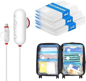 VMstr Vacuum Seal Bags for Clothing Travel, Vacuum Storage Bags with USB Electric Pump, Compression Space Saver for Luggage Suitcase 6 Combo Bags + USB Pump