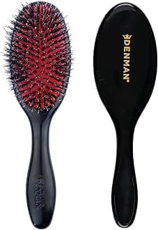 Denman Cushion Hair Brush (Small) with Soft Nylon Quill Boar Bristles - Porcupine Style for Grooming, Detangling, Straightening, Blowdrying and Refreshing Hair - Black, P081S
