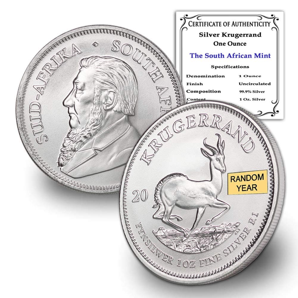 2017 - Present (Random Year) 1 oz South African Silver Krugerrand Coin Brilliant Uncirculated with a Certificate of Authenticity 1oz Seller BU