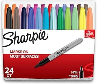 Permanent Markers, Fine Point, Assorted Colors, 24 Count