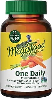 One Daily Multivitamin for Women and Men, Immune Support Supplement with Real Food, Vitamin C & Vitamin B, Bone Health, Cellular Energy Metabolism, Vegetarian, Non-GMO, 180 Tablets