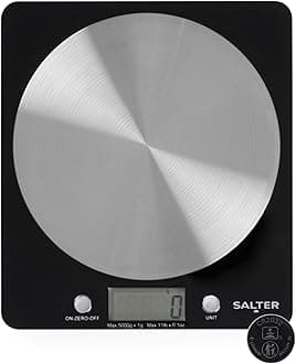 Salter 1036 BKSSDR Digital Kitchen Scale – Cooking & Baking Scales for Food Weight, Stainless Steel Weighing Platform, 5KG Capacity, Tare Function, Large LCD Easy Read Display, Measure Liquids, Black