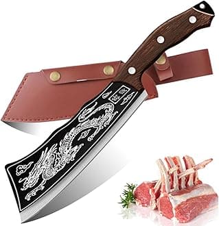 Handmade Dragon Knife, 8.2'' Dragon Shaped Carved Chopper, Dragon Slaying Knife, Japanese Black Dragon Knife, Handmade Super Sharp High Carbon Stainless Steel Kitchen Knives with Sheath (A)