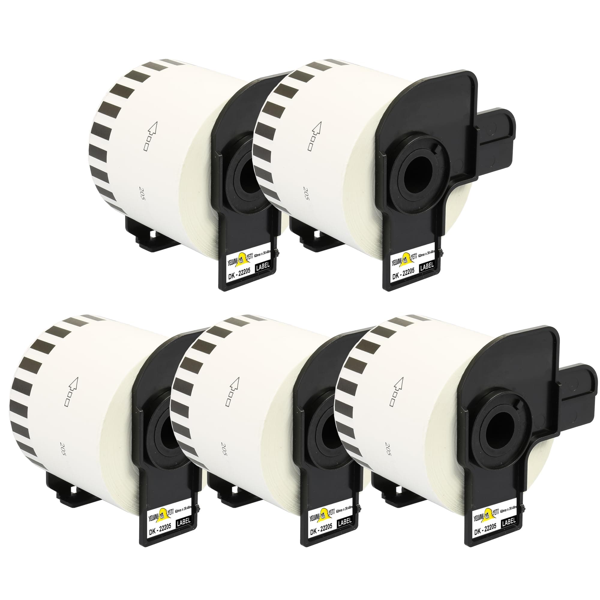 Yellow Yeti 5 Replacement Brother Label Printer Tape Continuous White DK-22205 Compatible with Brother QL 800 500 550 710W 720NW 800 810W 820NWB 1110NWB (62mm x 30.48m)