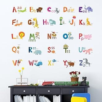 DECOWALL DA-1503A Animal Alphabet ABC Kids Wall Stickers Wall Decals Peel and Stick Removable Wall Stickers for Kids Nursery Bedroom Living Room (Medium)