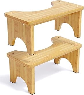 Uaniar 2 Pack Wood Toilet Stool Squat Adult, Bamboo Poop Stool for Bathroom, 7 Inch Potty Squatting for Adults, Wooden Toilet Squat Step Stools for Pooping, Bathroom Pooping Stools for Kids