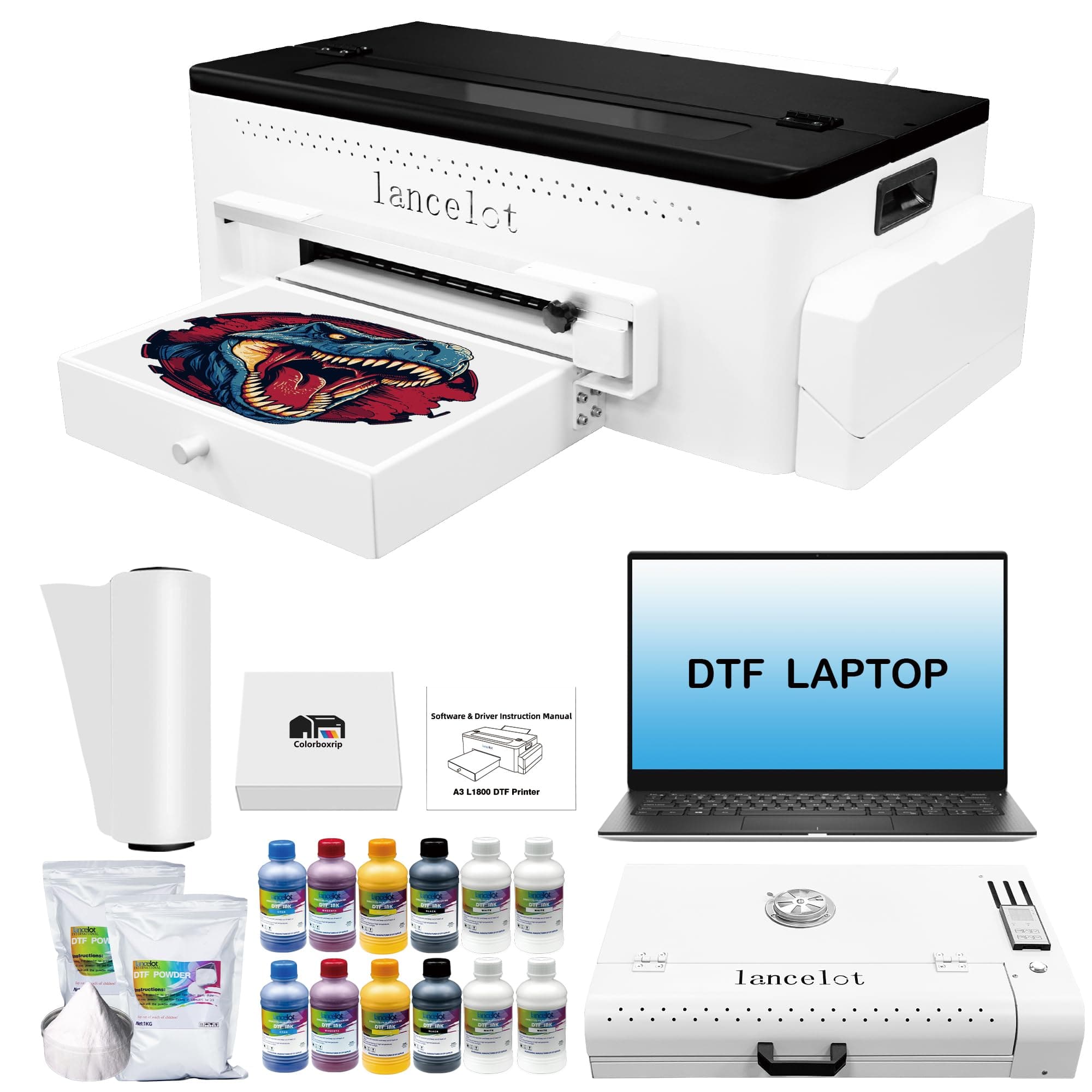Lancelot M1630 Pro DTF Printer Bundle: Ultimate Automatic T-Shirt Printing Station w/Smart Maintenance, Mobile Workstation & Pro-Grade Equipment – Perfect for Startups & Small Businesses